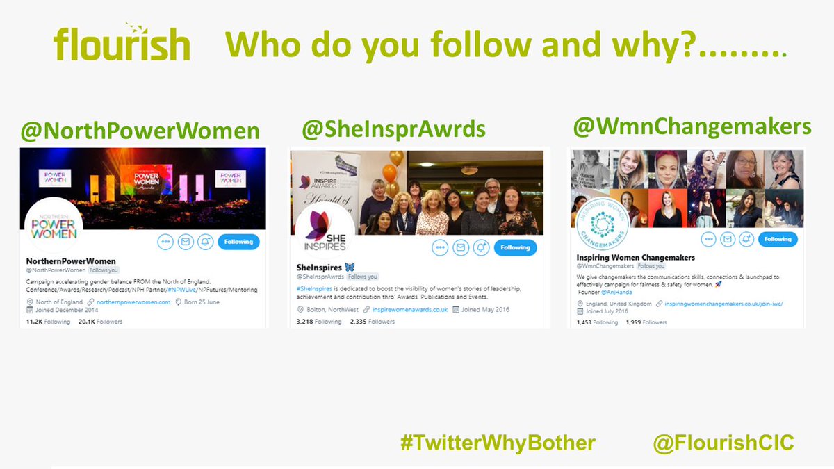 QUESTION 7 Who do you follow and why? #TwitterWhyBother ? Here are some of our tips for awards championing #Women #Changemakers @NorthPowerWomen @SheInsprAwrds @WmnChangemakers