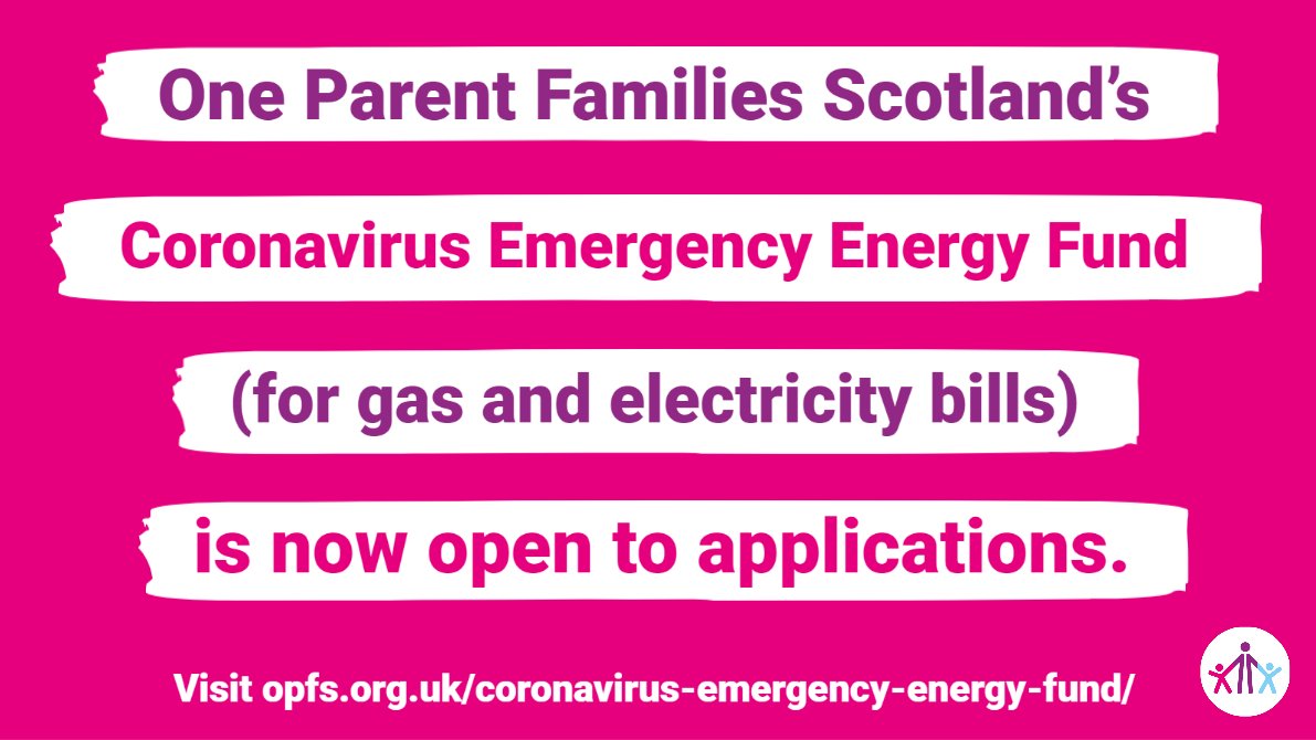 📣 Our Coronavirus Emergency Energy Fund is now open 📣

We can provide a one-off payment of £50 to single parent families in Scotland who need help with their gas/electricity bills. 

Applications must be submitted by a professional sponsor - see details: opfs.org.uk/coronavirus-em…