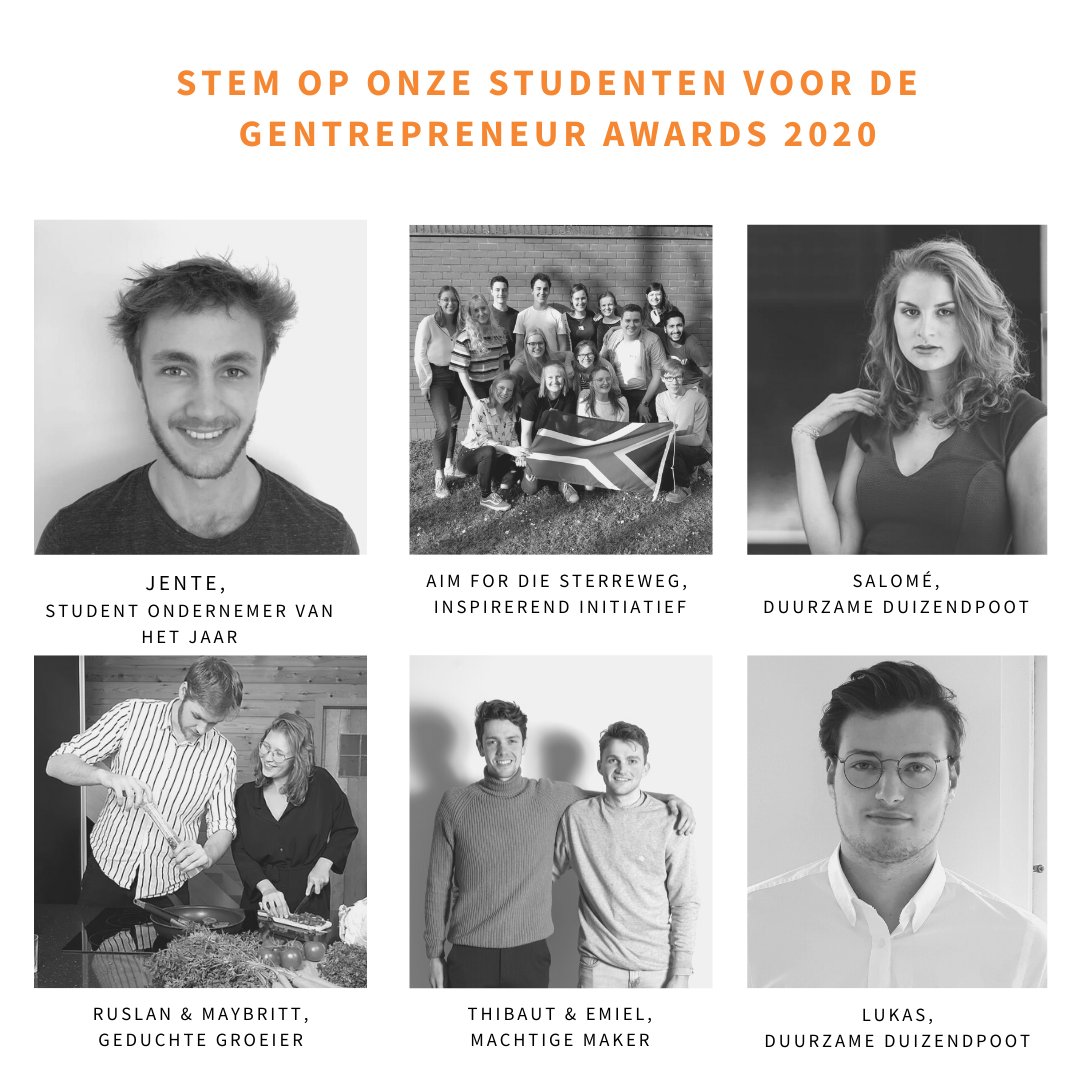 Zes student-ondernemers en één Artevelde-initiatief zijn genomineerd voor de tiende editie van de Gentrepreneur Awards. Graag willen wij jullie stem via gentrepreneur.gent. Stemmen kan tem 3 mei. Help deze inspirerende en duurzame helden naar een overwinning! 🚀 #ArteveldeHS