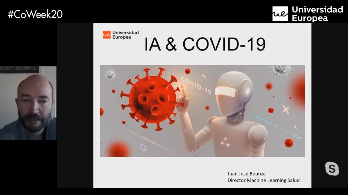 UEuropea's tweet photo. Magistral exposición de @Juanjobeunza sobre Inteligencia Artificial y #COVIDー19 en #CoWeek20
"La IA puede ayudarnos en el diagnóstico, la predicción, el desarrollo de nuevos fármacos, en el desarrollo de vacunas y el aislamiento de casos de riesgo". https://t.co/E661gFh5lH