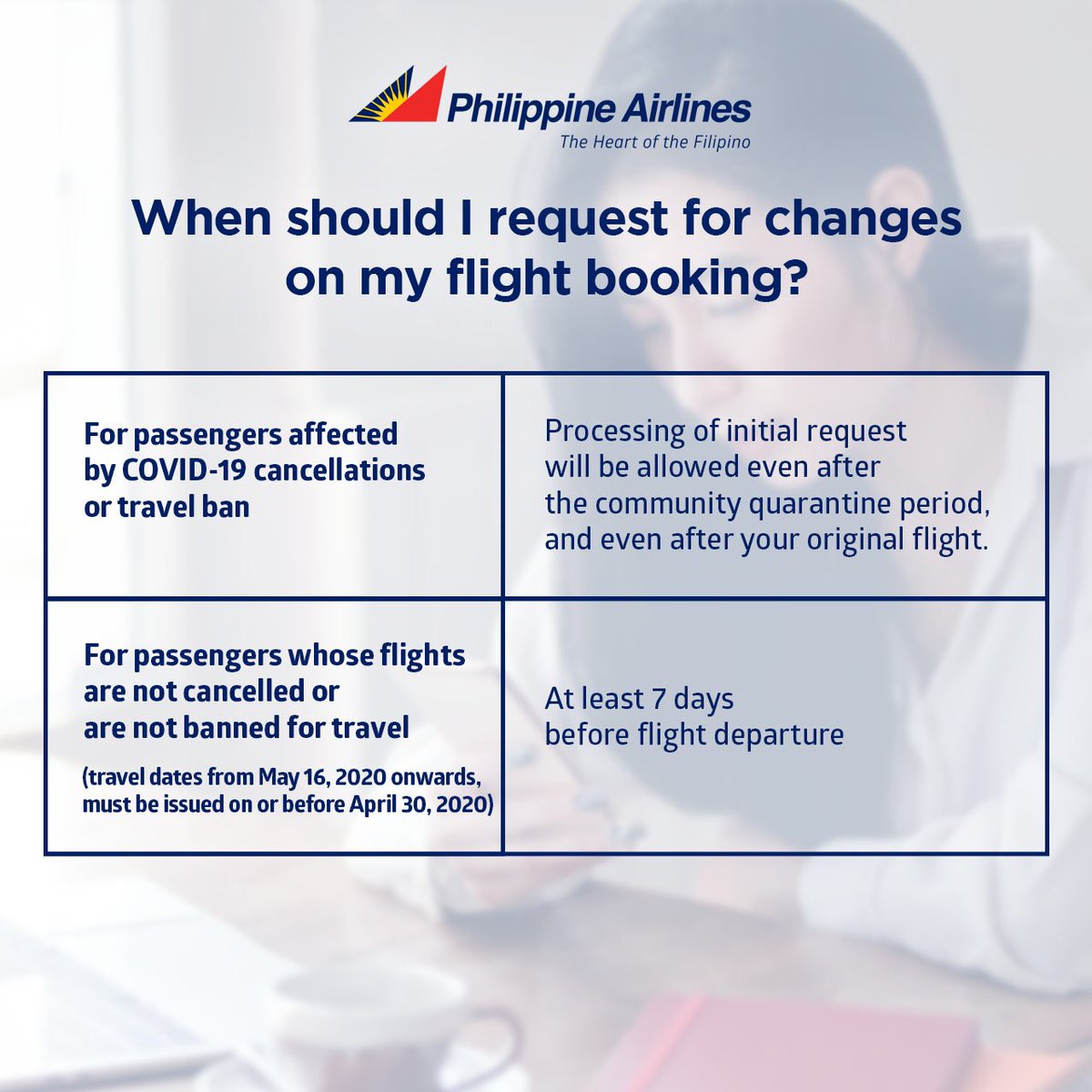 flyPAL's tweet photo. We confirm that all Philippine Airlines domestic and international flights are cancelled up to May 15, 2020, in line with the extension of the Luzon Enhanced Community Quarantine until May 15th. https://t.co/399wFUnBEy