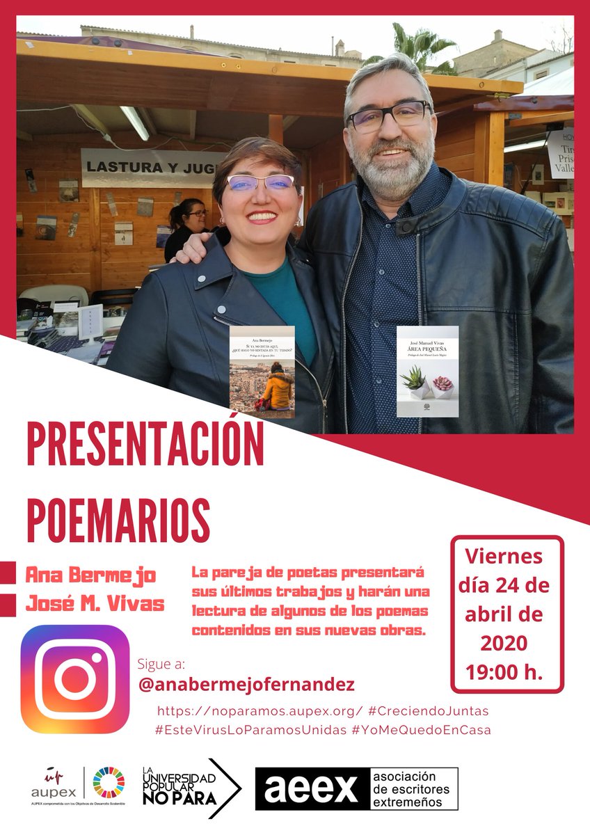 up_aupex's tweet photo. José Manuel Vivas y Ana Bermejo cierran esta tarde los encuentros literarios 📚 de #LaUPNOPARA de esta semana.
A las 19:00 h. en directo desde #Instagram en el perfil de Ana Bermejo @anabermejofernandez
(https://t.co/F9SLsTB0x0)
#CreciendoJuntas #EsteVirusLoParamosUnidas #AEEX https://t.co/evymKPkCPJ