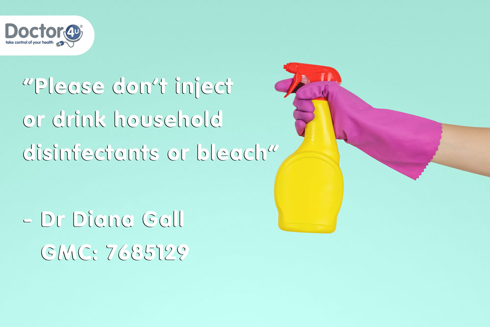 Donald Trump, President of the United States, has suggested injecting disinfectant into the body could be a good idea in combating COVID-19.It really should go without saying, but our own Dr Diana Gall is urging people not to do this. #bleach  #DonaldJTrump