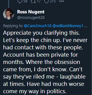 that was not the case and that, the true factual position is that he was laughing at some of the nonsense that has gone on surrounding the identity of this anonymous Danny Boy account.