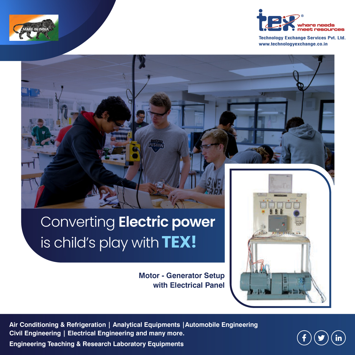 Tex_Technology's tweet image. Get the best quality Motor - Generator Setup with Electrical Panel only at Tex technology!

#electricalengineering #electricalengineeringequipment #motorgenerator #electricalpanel #laboratoryequipments #laboratory #engineeringlab #engineeringequipments

technologyexchange.co.in