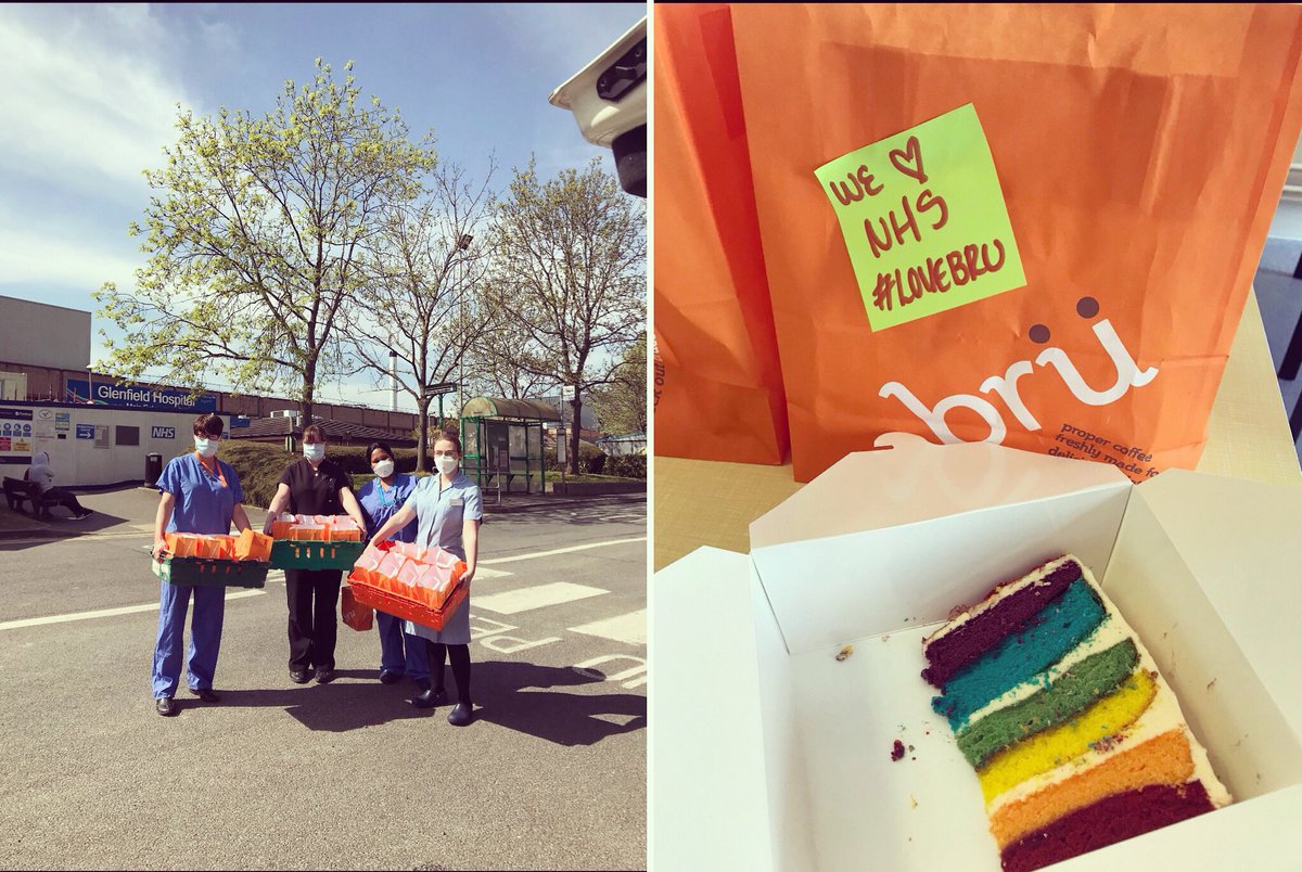 glenfield_aicu's tweet photo. Another amazing donation for all the staff @glenfield_aicu. Junaid &amp; Hamza from Brü @brutweets_uk in Leicester had organised the delivery of these delicious rainbow cake slices. Thank you soo much for thinking of us! Delicious 😋!! https://t.co/Lw1Zixwbz8