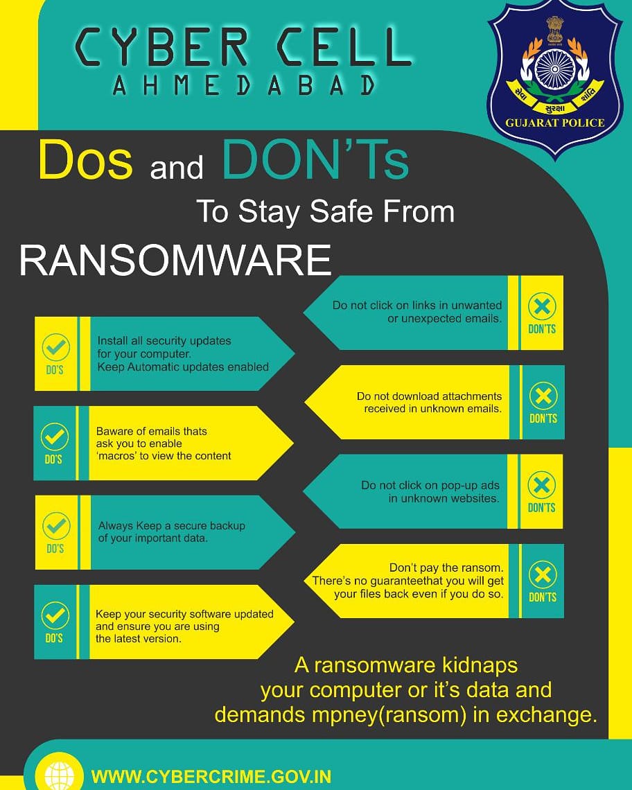 DHRUVCYBERWORLD's tweet photo. Ransomware tips ....
#cybersecurity
#cybercrime
#ransomewareattacks
#ahmedabadcybercel
@AhmedabadPolice @GujaratPolice https://t.co/TEHa2VTJSb