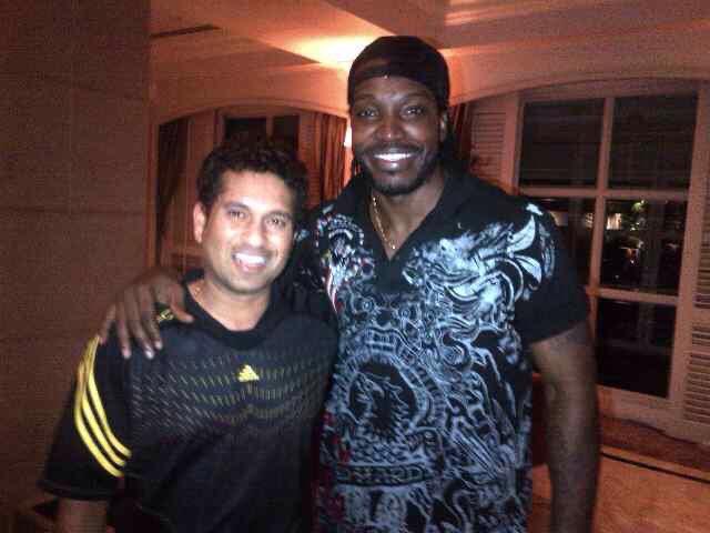henrygayle's tweet photo. 2 youngsters 😁 Happy birthday @sachin_rt  wish you many more! 🙏🏿🎂 https://t.co/RTlPT0jQeV