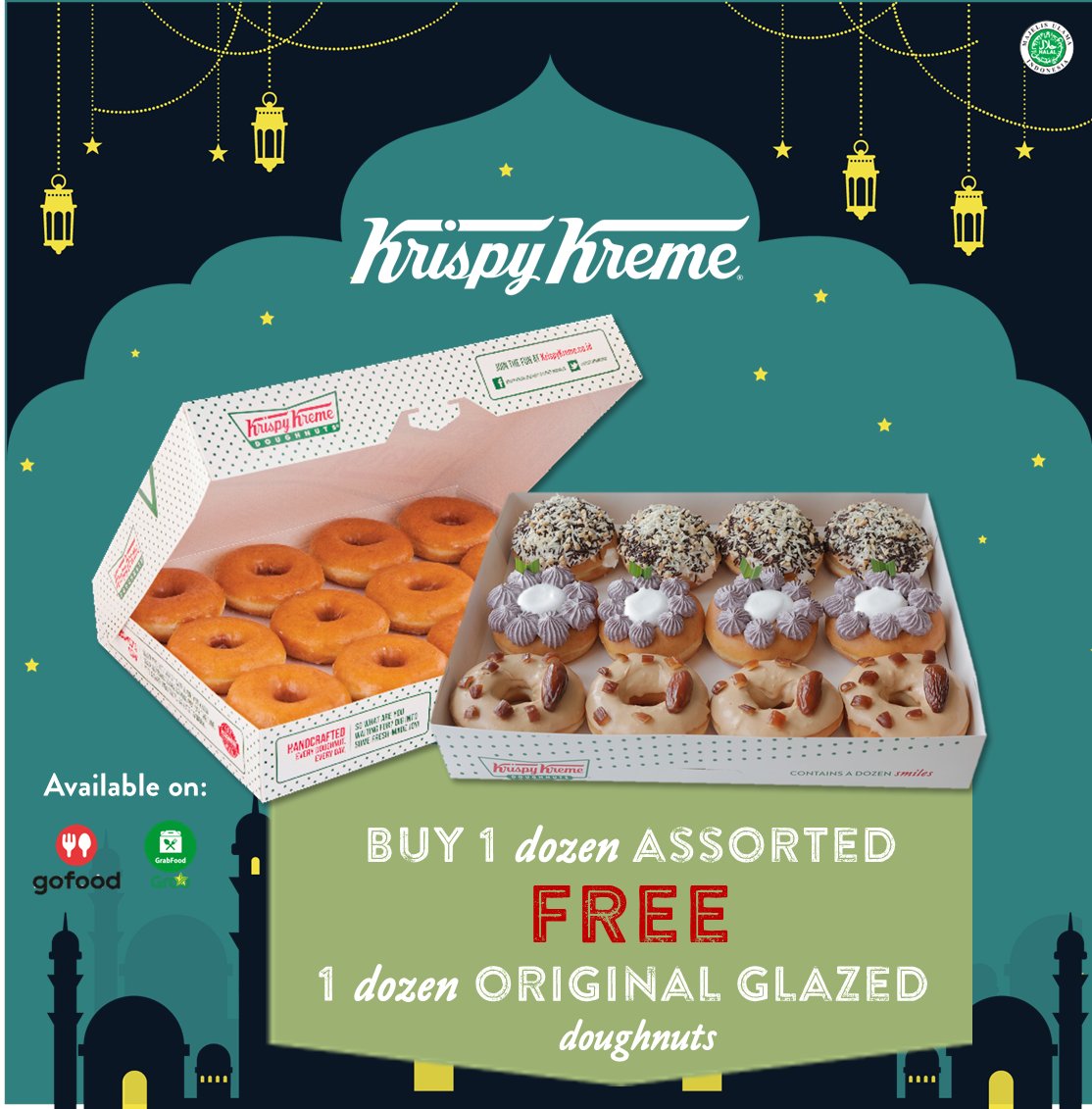 Pas banget buat buka puasa hari pertama nanti sore bareng keluarga dirumah! Krispy Kreme Buy 1 Assorted dozen GET 1 dozen FREE Original Glazed available at GoFood and GrabFood