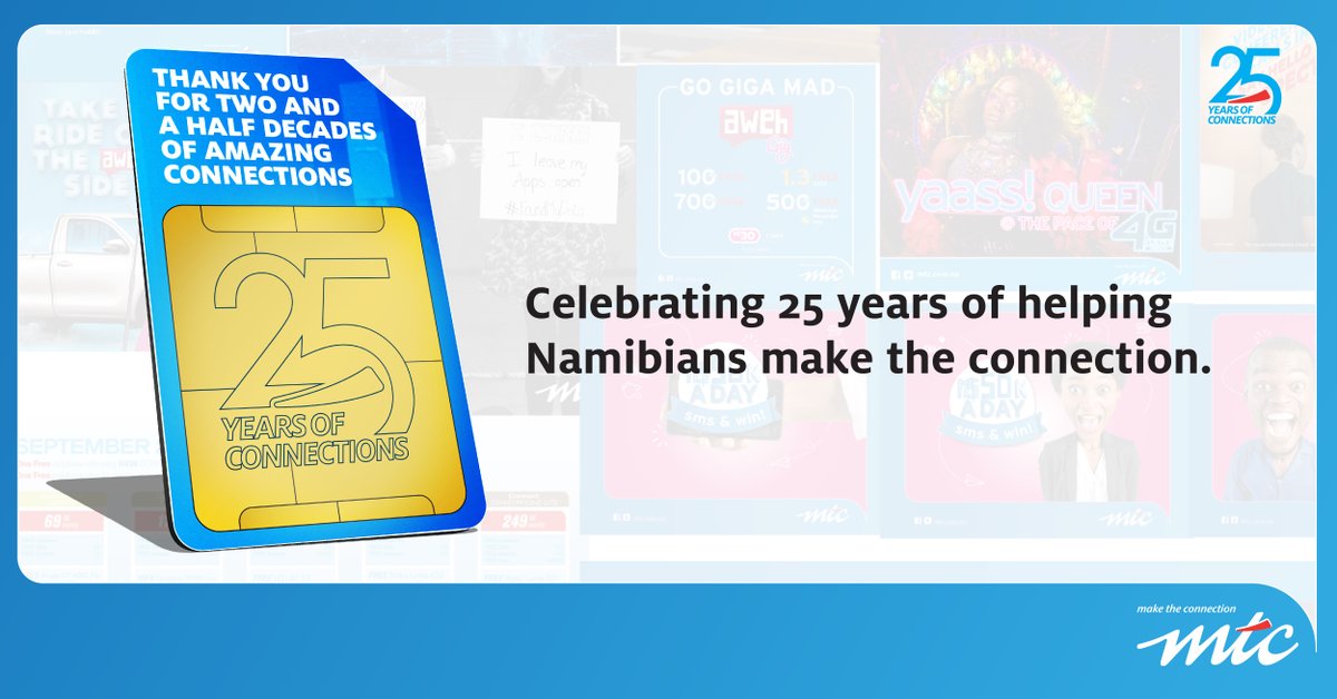 MTCNamibia's tweet photo. Hooray
Joroka!
Iyaloo!
Ruhafo
!Gâi!gaxa
Kutaba
Geluk!
Cheers to 25 years of Celebrations with over 2.5 Million active subscribers!
#GetThere #MTCNamibia #MTCat25 #25YearsOfConnections https://t.co/tETDrZikgu