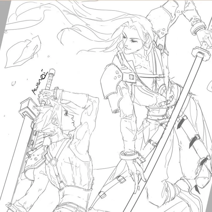 Some blah blah sketches blah #ff7 #ff7remake #wip #sketches #digitalart #art #finalfantasy #cloudstrife #sephiroth #illustration #? 