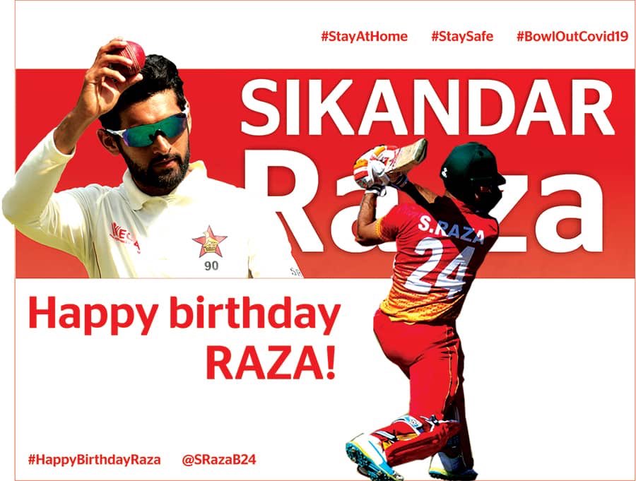 ZimCricketv's tweet photo. #BIRTHDAY | Look who's 3️⃣4️⃣ not out today! Happy birthday, Sikandar Raza. 

May you continue enjoying a wonderful innings! 🎂

#HappyBirthdayRaza | #StayAtHome  |  #BowlOutCovid19 https://t.co/BlrUHQM2iN