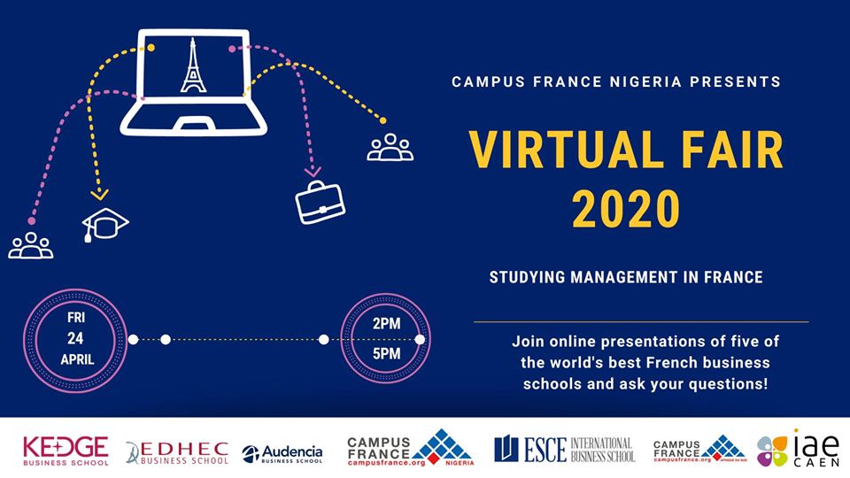 alliancefphc's tweet photo. 📅 Campus France Nigeria and Five French Top Business schools are organizing this Friday 24th of April from 2PM, a virtual fair to inform students about their programs.
To attend the event: https://t.co/bRlNTeu7e4
#BusinessStudiesWeek #ChooseFrance https://t.co/1IS8sp0sfB