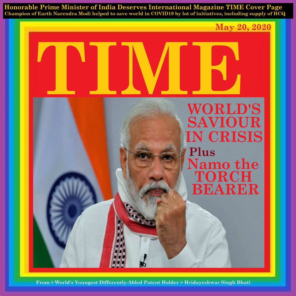 YoungestPatent's tweet photo. #Indians are #PROUD as #India have emerged as a #Global #Inspiration and #savior to #World, under #Leadership of Greatest Ever #Leader in #History of #Earth @narendramodi > #Torchbearer of #Leaders #worldwide. Every #Indian &amp; #IndiaFightsCorona &amp; #IndiaFightsCOVID19 in #best way https://t.co/p8UNjDO1Q4