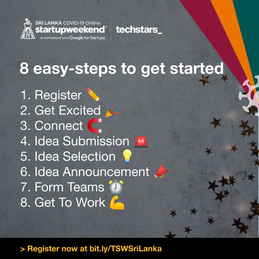 Lets sign-up and make your ideas one step close to reality
Particants Lets sign-up Discord : discord.gg/9ZcrH3a

#Save2020 #StayHome #Covid19 #Techstars #StartupWeekend #APAC #Srilanka #lka