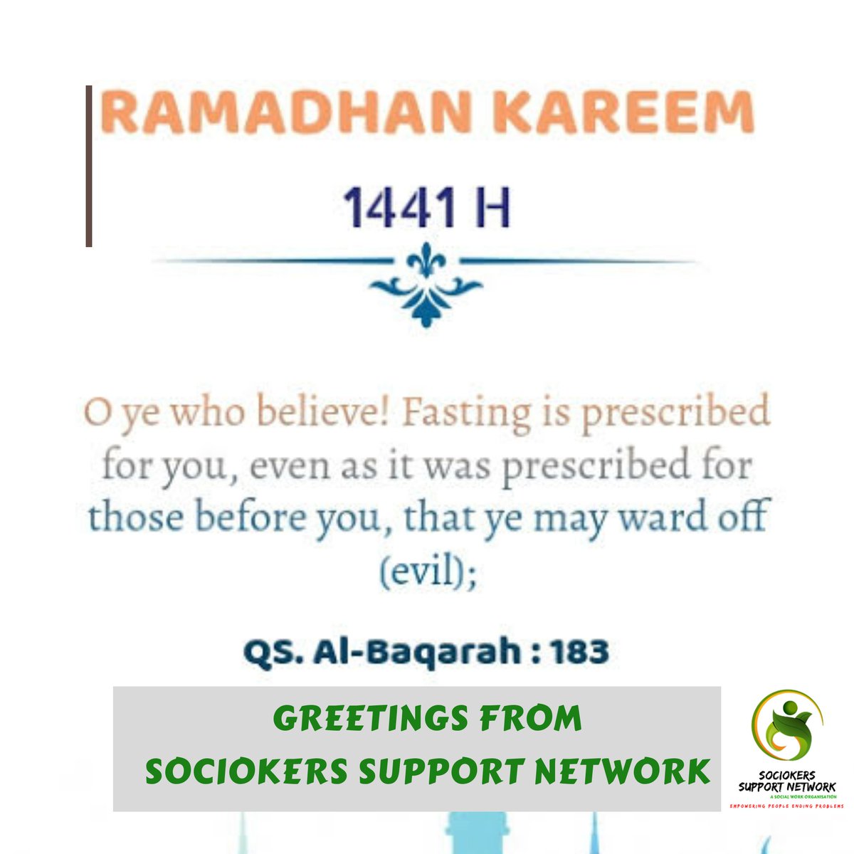 sociokers's tweet photo. @sociokers wishes you a very Happy Ramadan.

"Four Weeks of mercy, 30 days of worship, 720 hours of Spirituality, 43,200 Minutes of Forgiveness, 2592000 Seconds of Happiness.”

#RamadanMubarak #RamadanKareem
#sociokers
#sociokerssupportnetwork https://t.co/kMeviTJyYc