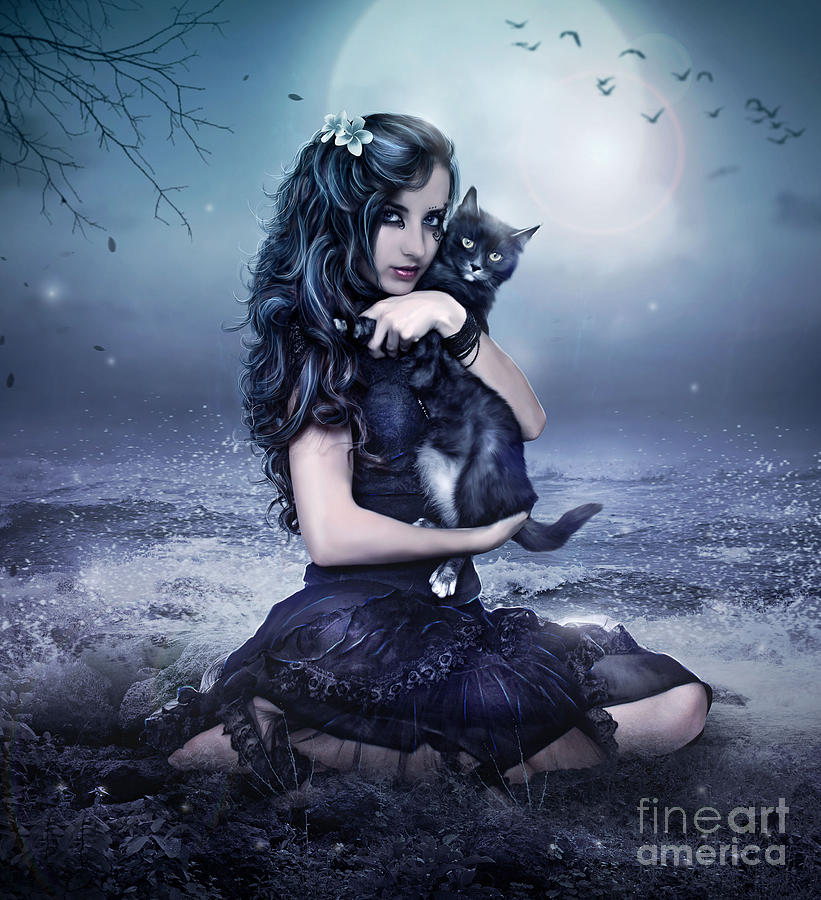 Черный кот и девочка. Красивая ведьма. Мистические девушки. Девушка кошка. Девушка мистика.