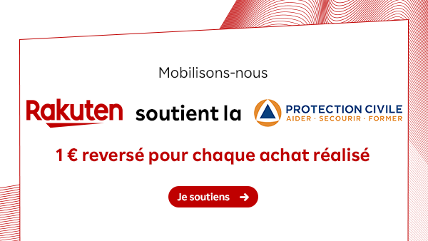 Nous pensons qu’il est de notre devoir de soutenir l'association <a href="/ProtecCivilefr/">Protection Civile</a> qui lutte au quotidien pour aider les plus fragiles. C’est pourquoi,nous reversons aujourd'hui 1€ à l’association pour chaque achat effectué sur la plateforme. fr.shopping.rakuten.com #walktogether
