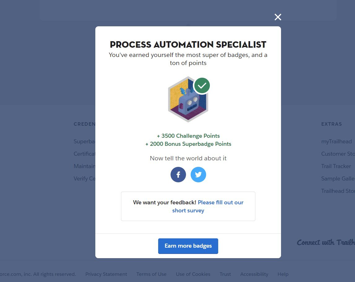 alekhyamanish's tweet photo. One more superbadge in the bucket.. Thank you @klkrnmanish for your valuable guidance.😁 #quarantinecouple #superbadge #processautomationspecialist #myfifthsuperbadge #backinaction 
@trailhead https://t.co/vgUR2q5KmU