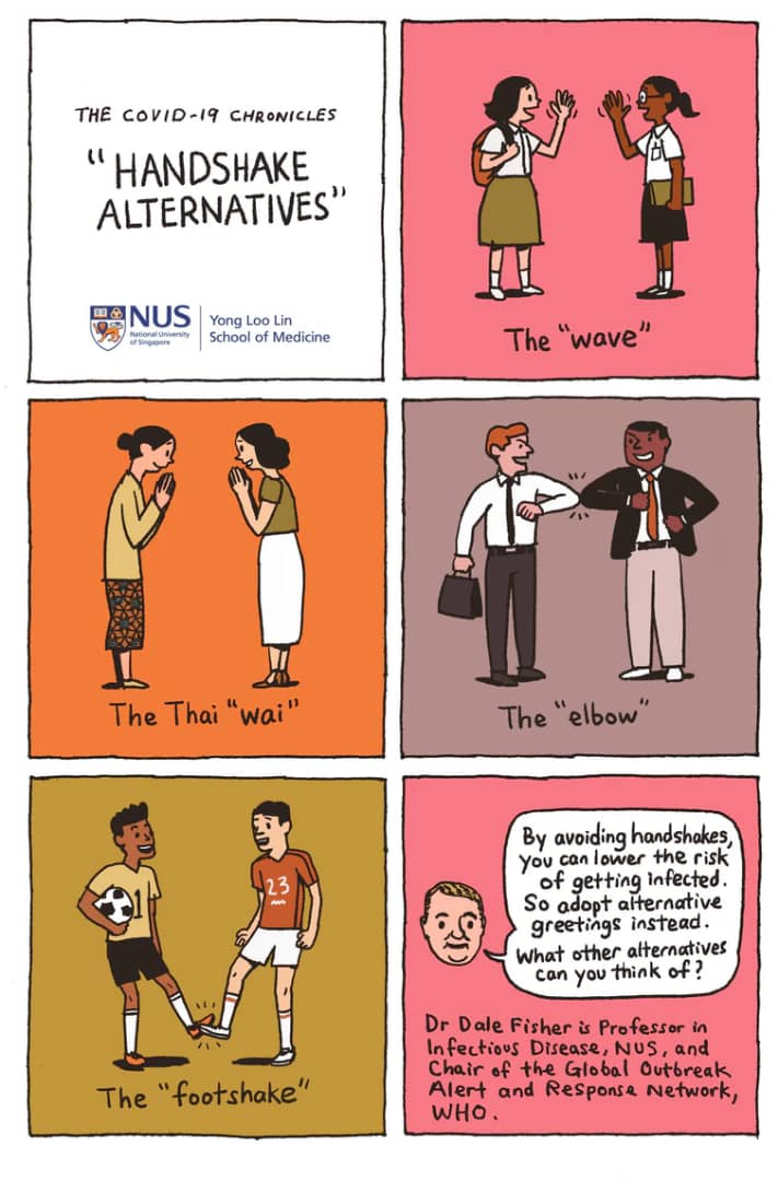 For the time being, Scouts should greet each other with the Scout Salute or the Scout Sign instead of the left handshake. Touch left elbows or left feet instead, or use one of the other methods shown. ⚜️ #ScoutsOfNamibia #StayHome #StaySafe