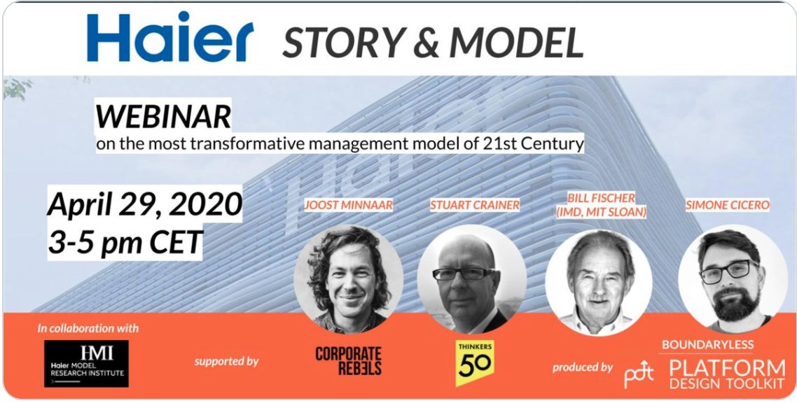 Learn About Haier During This Free Webinar! 🔥🔥🔥

On the 29th of April we will be joining a webinar to introduce the Story and model of Haier group with 
<a href="/Boundaryless_/">Boundaryless</a>  <a href="/thinkers50/">Thinkers50</a> and <a href="/bill_fischer/">bill_fischer</a>
  💫💫💫 You can join us through the link right here: lnkd.in/eBpGycj