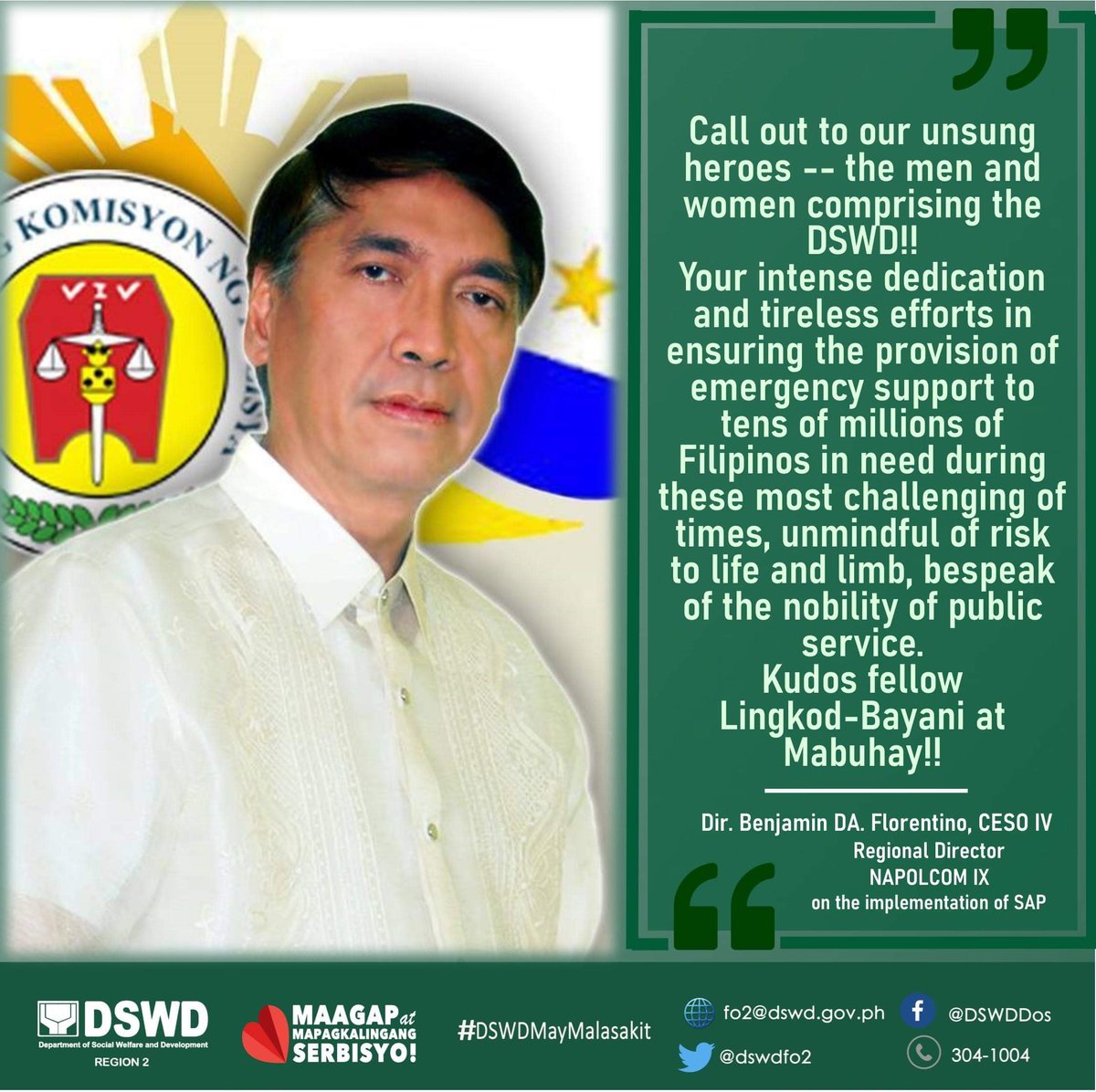 dswdfo2's tweet photo. Ang mga kawani ng DSWD ay patuloy na gagampanan ang kanilang tungkulin ng may malasakit upan maabot ang lahat ng mga taong nangangailangan ng tulong. @dswdserves #DSWDMayMalasakit https://t.co/bHb26WnQSN