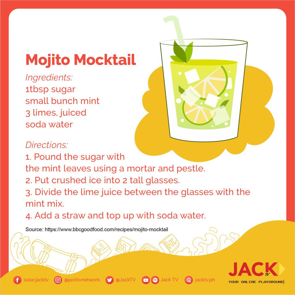Take a break with a Mojito Mocktail.

Yes, mocktail. 

Liquor ban pa. So, refreshing drink na muna, Jack Peeps.