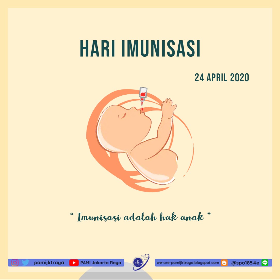 [HARI IMUNISASI]
Ayo berikan imunisasi pada anak sesuai dengan anjuran agar anak terhidar dari penyakit yang sebenarnya dapat dicegah dengan imunisasi!
#PAMIJakartaRaya
#HariImunisasi