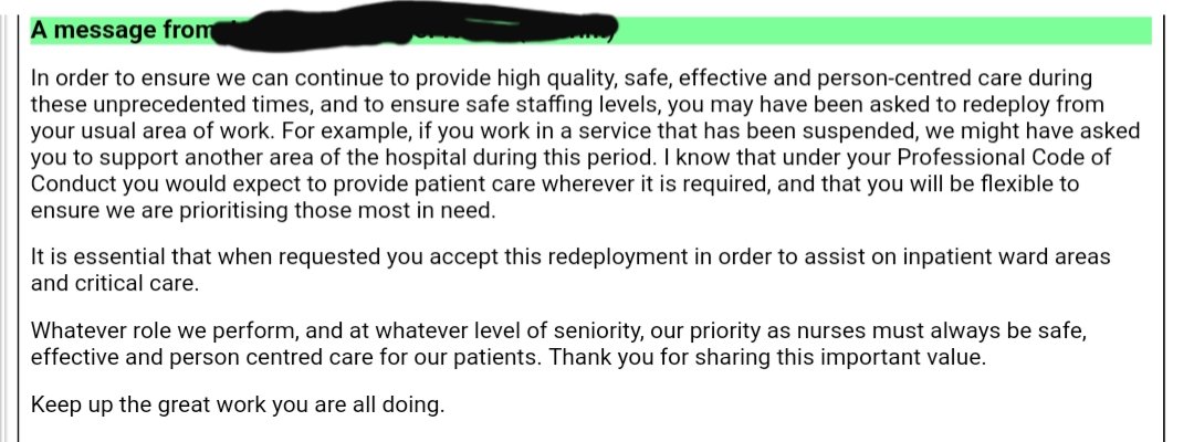 Frau Pouch ๐ฟ๐ฆ๐๐ฑ๐ฟ (@fraupouch) on Twitter photo Some of my colleagues are understandably anxious about being redeployed to areas they feel are outside their scope of practice. Our trust has told them it is essential to accept this redeployment. <a href="/unitetheunion/">Unite the union: join a union</a> Some of my colleagues are understandably anxious about being redeployed to areas they feel are outside their scope of practice. Our trust has told them it is essential to accept this redeployment. <a href="/unitetheunion/">Unite the union: join a union</a>