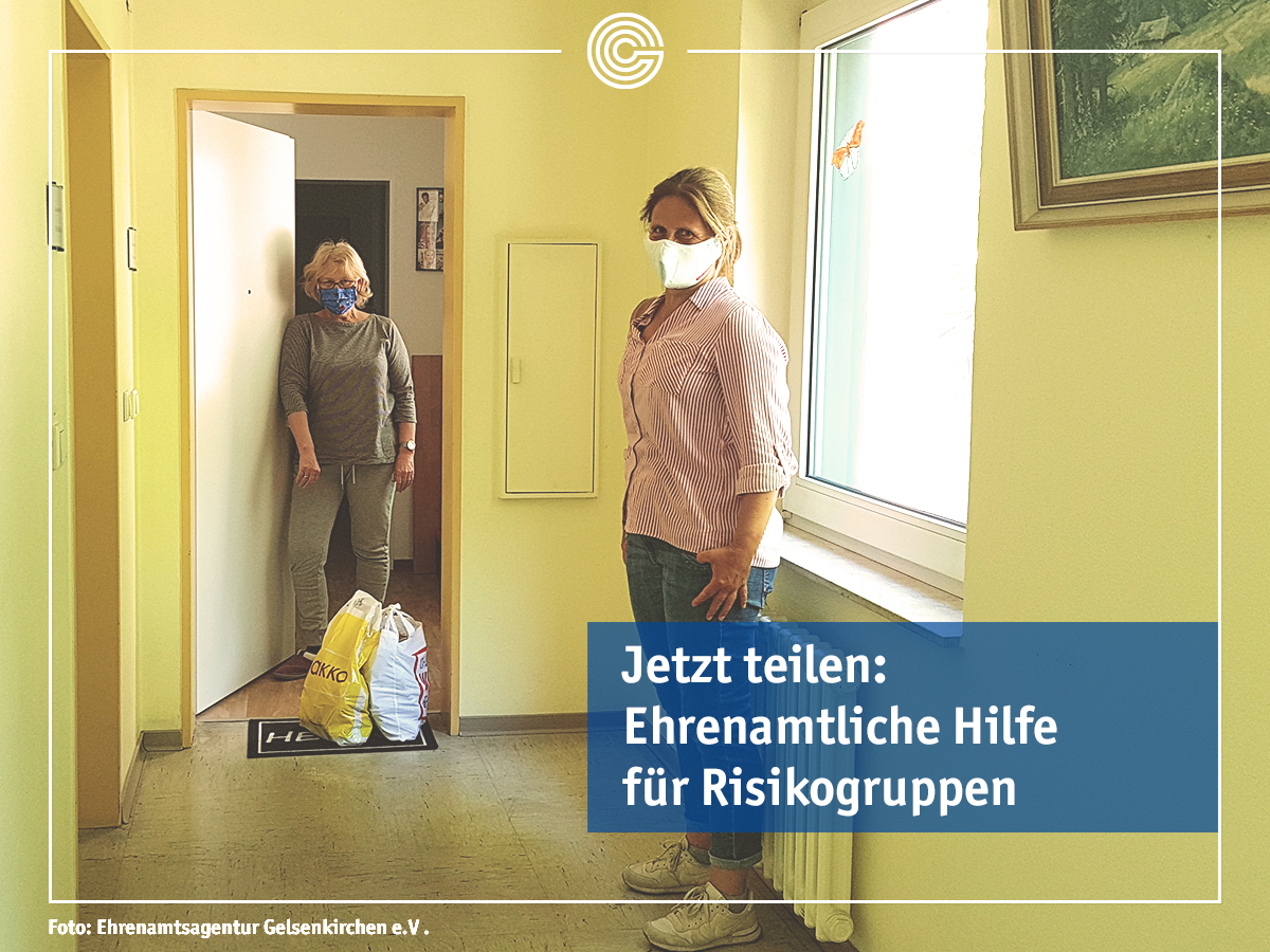 _Gelsenkirchen_'s tweet photo. Du kennst jemanden, der zur Risikogruppe gehört und noch Unterstützung braucht? Dann unbedingt weitersagen: Die freiwilligen Helferinnen und Helfer der Ehrenamtsagentur #Gelsenkirchen unterstützen Hilfebedürftige in der Corona-Krise! 👉 https://t.co/MQEzOb2ZzI #CoronaGE https://t.co/0aI1AkeuHv