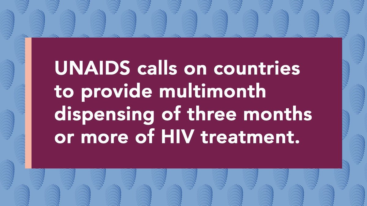 Countries must provide multimonth dispensing of antiretroviral therapy so that people living with HIV can reduce the number of times they have to go to a clinic during the #COVID19 outbreak and still continue with their treatment.  

Learn more 👉🏾 bit.ly/2X590sQ