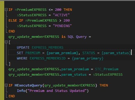 JeremiahNation's tweet image. Task is to set the member record to active if the premium is below 200 or send for reviewing if premium is greater than 200. Using the French IDE Windev #workAssignment #100DaysOfCode