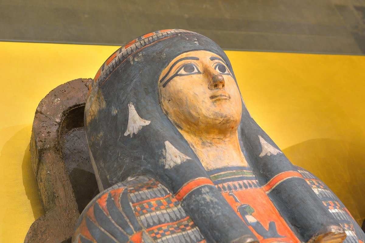 10. A complete coffin. This painted cartonnage, dating back to around 900 BC, contains a mummified woman named Bakt-en-Hor. The decoration shows images from the Book of the Dead, depictions of divine figures and symbols of rebirth.  #MuseumsUnlocked