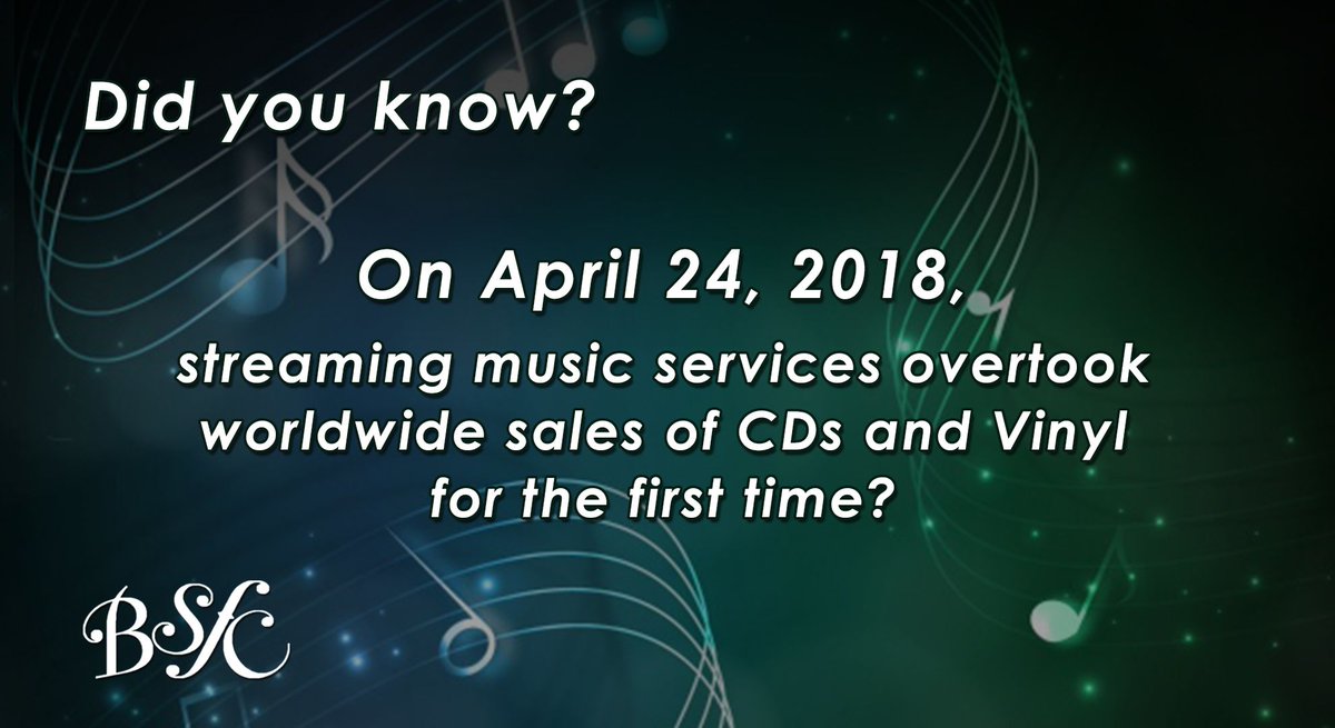Boston_Fiddle's tweet photo. Did you know... On April 24, 2018, streaming music services overtook worldwide sales of CDs and Vinyl for the first time? https://t.co/ukg1tVkq3h