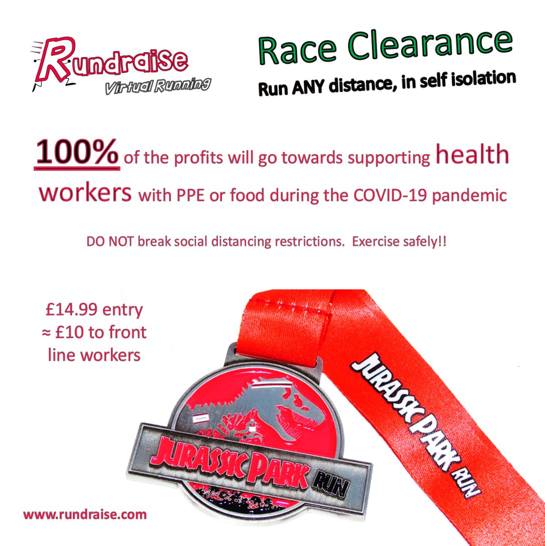 rundraise's tweet photo. Helping support healthcare workers during Covid-19.  100% of the profits from our Jurassic Parkrun going to a great cause.  https://t.co/HSBOPMSNb5 https://t.co/MjWthDuFTN