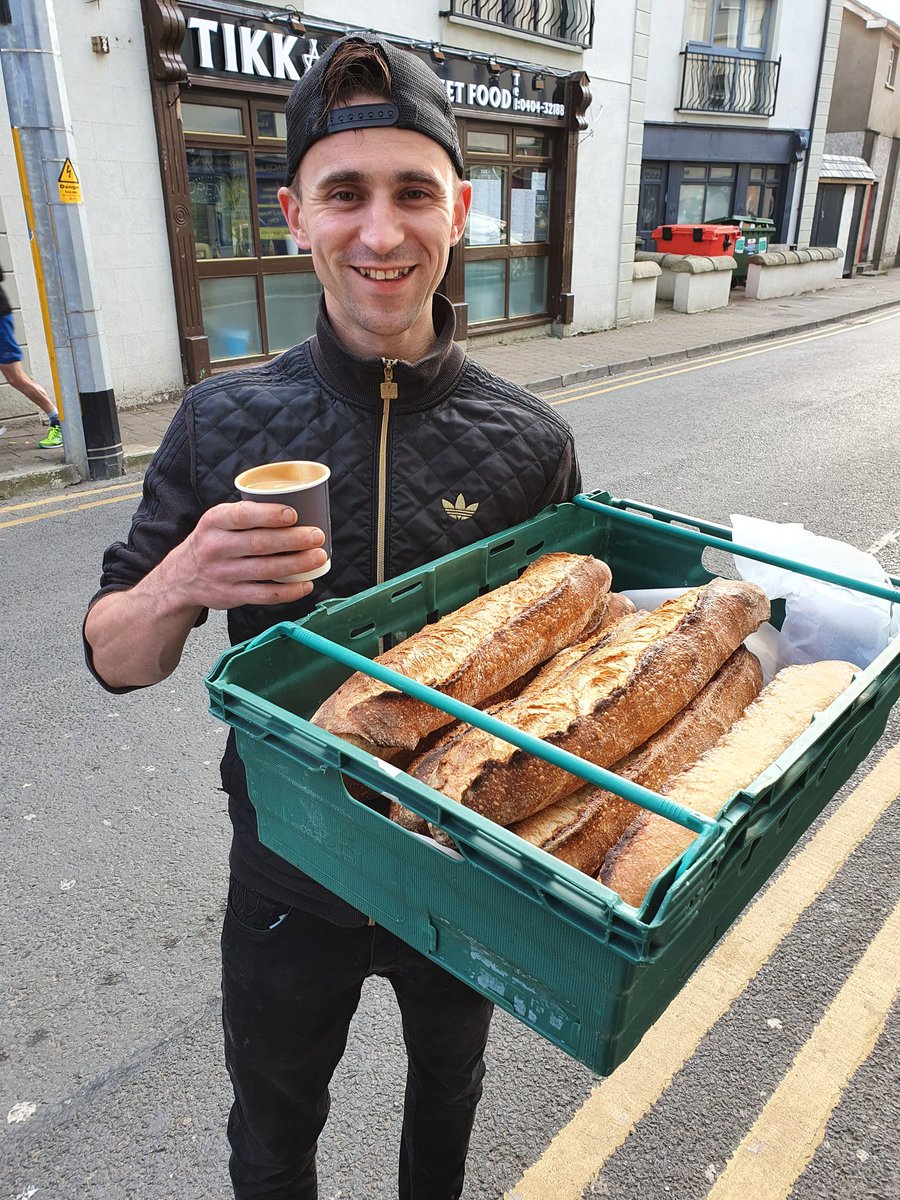 OnLilys's tweet photo. Chef Marc taking Delivery of Bread 41 Sourdough Baguettes from our friends in The Good Life Barbers and Coffee House #LilysGourmetTakeaway #LetUsLookAfterYou #WicklowFood #FromLilysWithLove #PivotAndAdapt https://t.co/1rasG7uuKu