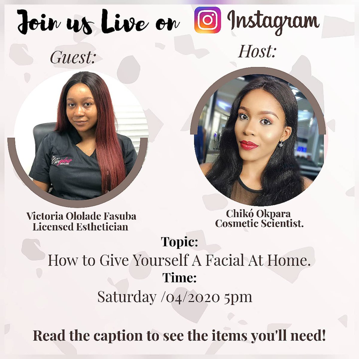 Hiiii, the Live video is tomorrow ! Come and learn how to give yourself a proper facial at home.  @Skintelligent_ and I will share skincare tips and hacks too. Please don’t miss this!Date : Saturday, 25th. Time: 5pm  Click link to join us:  http://Instagram.com/viviglowskincare Please RT