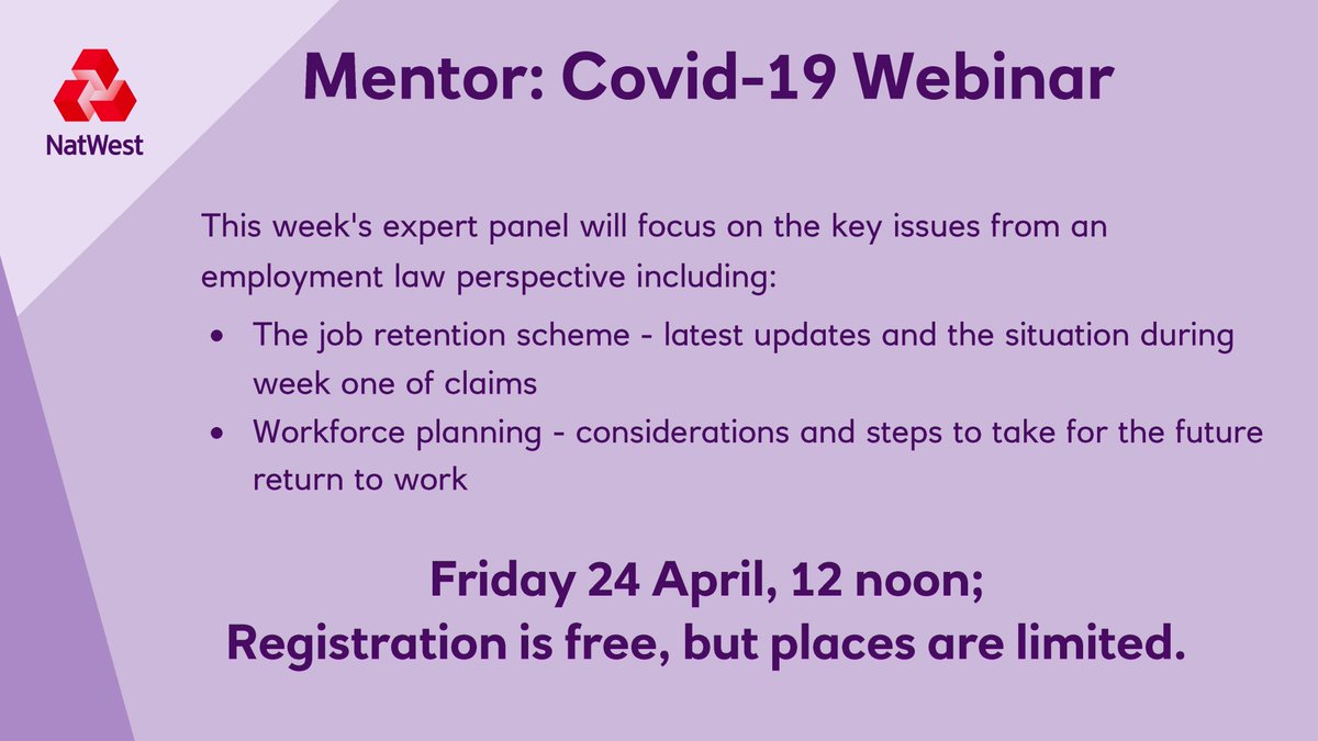 ⏰Final call for today's webinar

ℹ️A panel of experts will tackle some of the most common employment law queries that have cropped up during the coronavirus pandemic.

12 noon, register now: bit.ly/2RZxAYS