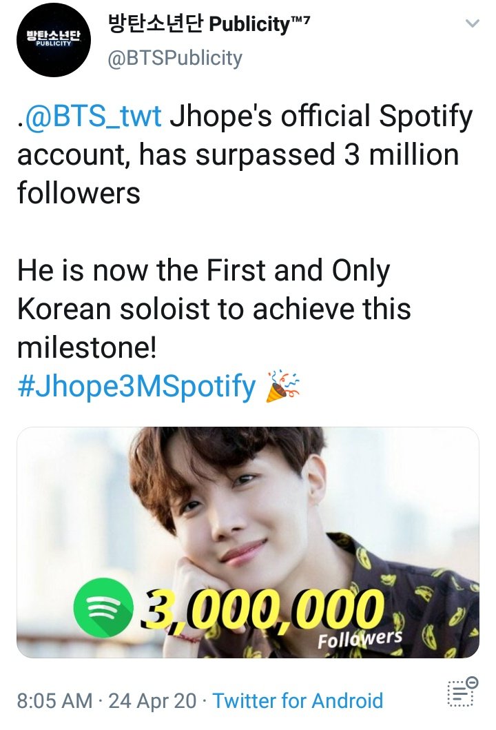 Congratulations king we& #39;re so proud of you!  #Jhope3MSpotify   #제이홉_스포티파이팔로워_300만   #제이홉   #JHOPE