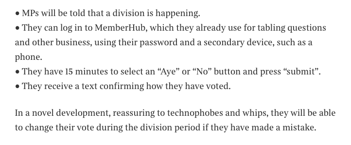 More exclusive details of how the remote voting system is shaping up  https://thetimes.co.uk/edition/news/testing-testing-1-2-3-bph2j35sq