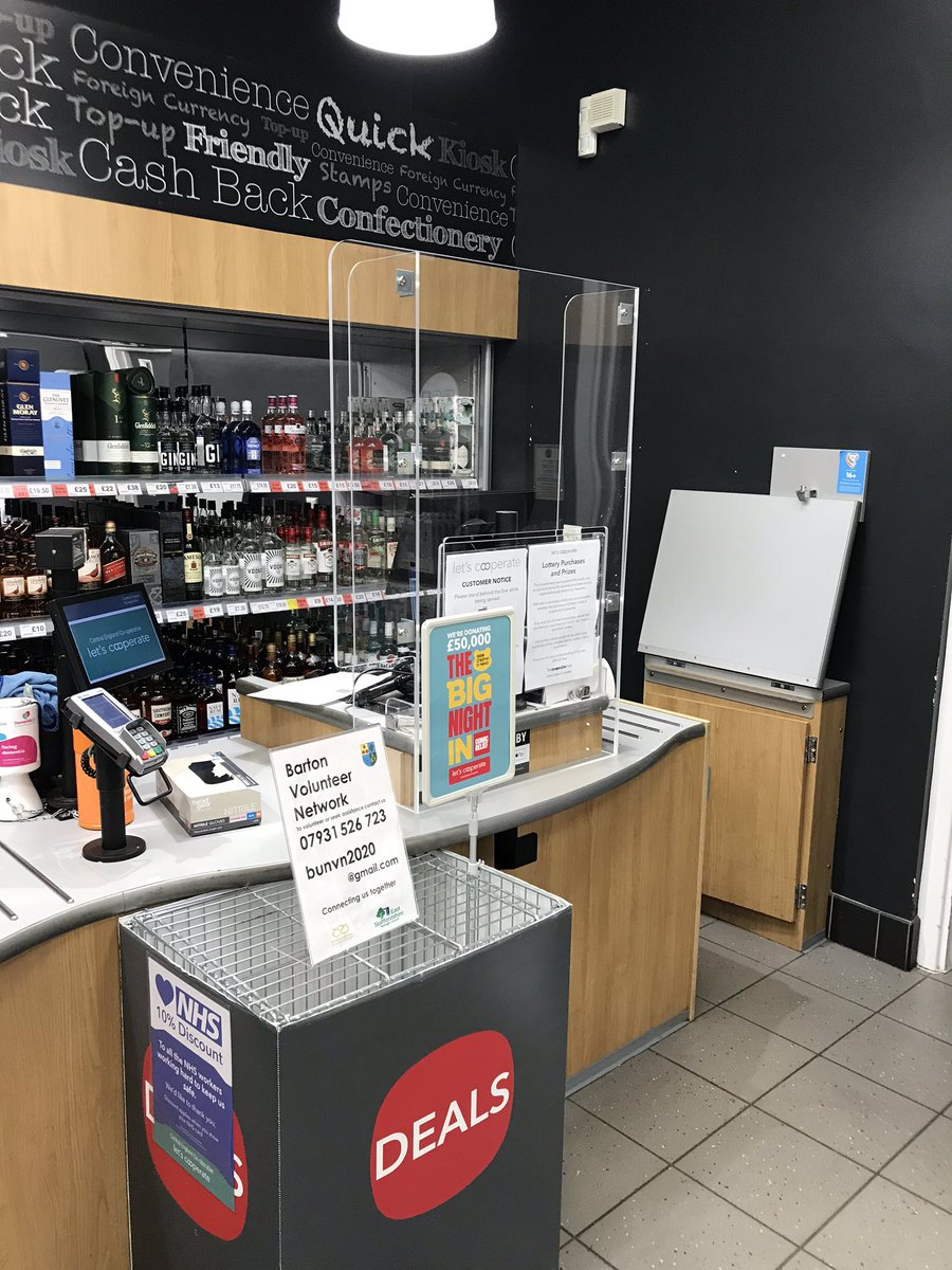 AlexG151's tweet photo. The team at Coop Barton looking summer chic for The Big Night In as well as practicing our social distancing! Loving the new permanent screens too!! @mycoopfood @NickWil74960087 @jmmartin33 @lauren_moule @debbyallison #BigNightIn #cooperate #staysafe 🌈 https://t.co/Y2rTQlNy3j