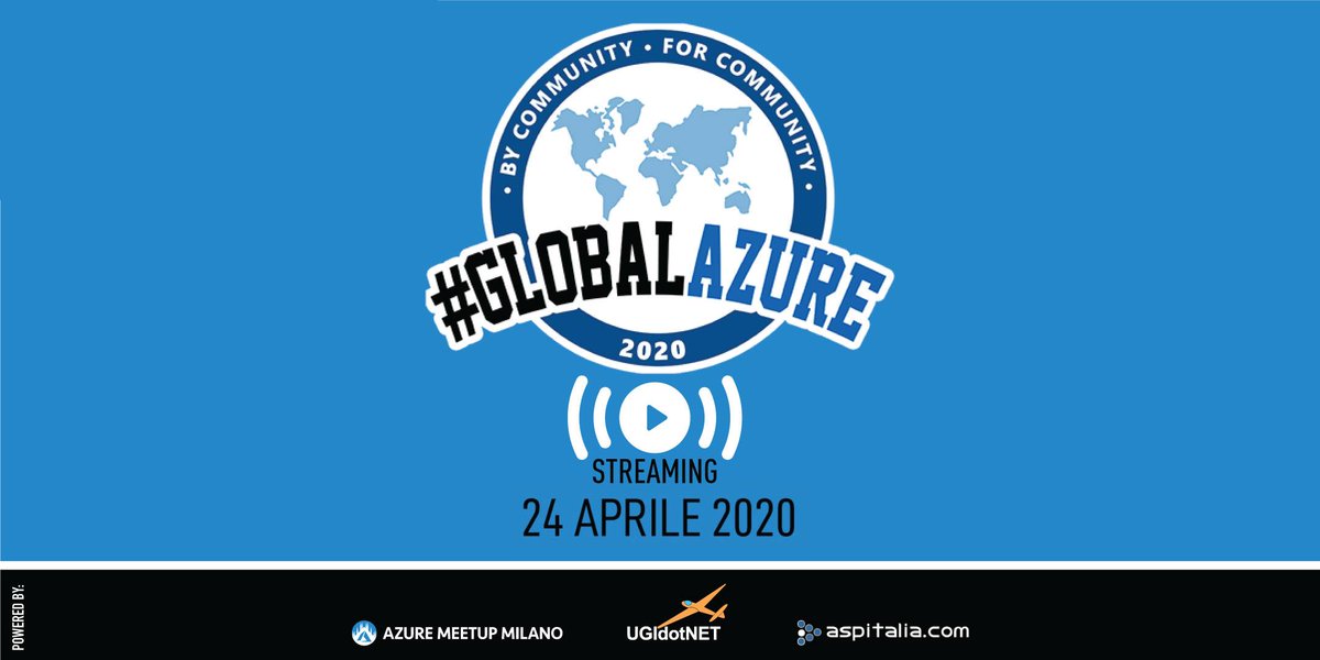 CommunityDays.it (@communitydaysit) on Twitter photo Manca poco all'appuntamento di oggi alle 14 con #GlobalAzure organizzato da <a href="/aspitalia/">ASPItalia.com</a>, <a href="/azuremeetupmi/">Azure Meetup Milano</a> e <a href="/ugidotnet/">UGIdotNET</a>; iscrivetevi qui eventbrite.com/e/global-azure… e riceverete il link per lo streaming Manca poco all'appuntamento di oggi alle 14 con #GlobalAzure organizzato da <a href="/aspitalia/">ASPItalia.com</a>, <a href="/azuremeetupmi/">Azure Meetup Milano</a> e <a href="/ugidotnet/">UGIdotNET</a>; iscrivetevi qui eventbrite.com/e/global-azure… e riceverete il link per lo streaming