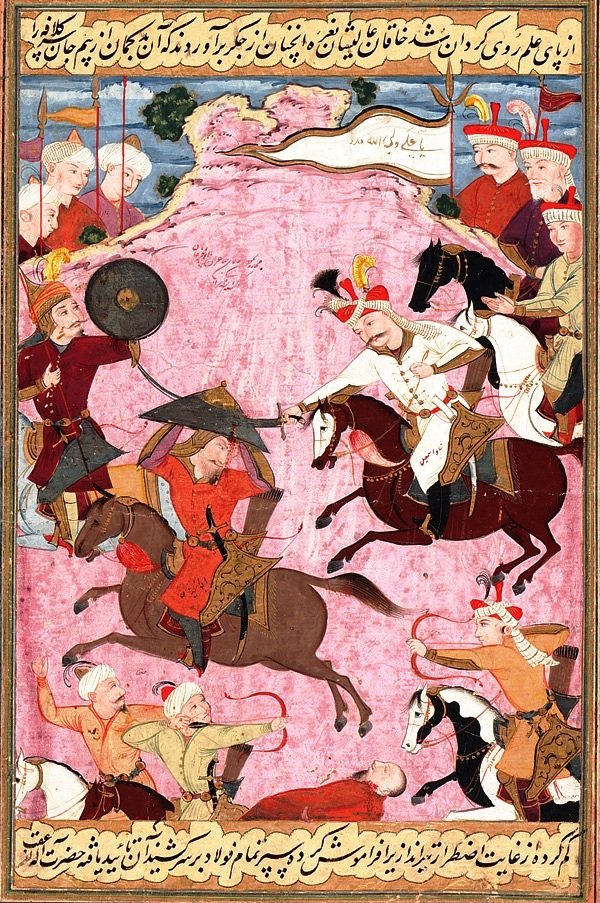Shah Ismail I, founder of the Safavid dynasty, alerted by the Shaybanid conquests, decided to confront them. Both armies clashed near Merv and the Safavids, using the classic nomad tactic of the feigned retreat, were victorious fo/5