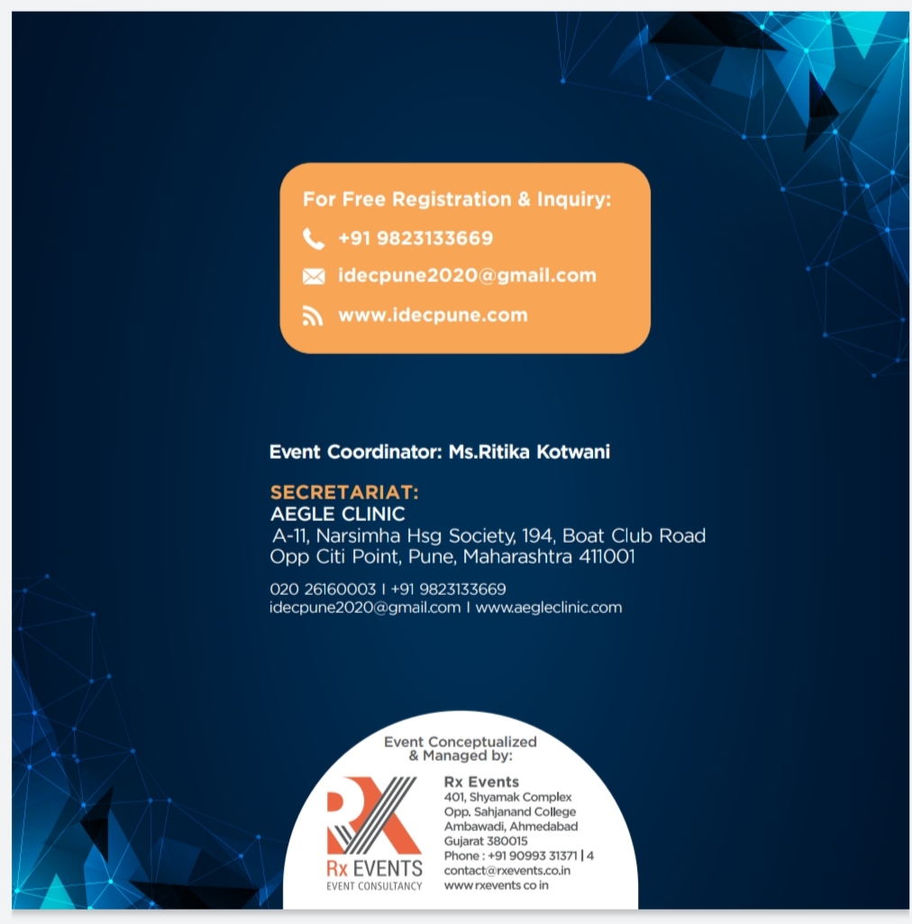 IdecPune's tweet photo. 4th International Diabetes Experts Conclave, IDEC 2020 is now a digital conclave!
Which is being organized on 9th & 10th May, 2020.
For Free Registration Log on to our website:
https://t.co/pn4eDPq8zq
#IDEC2020 #DIGITAL #CONCLAVE #NODALSYMPOSIUM #10STATEOFARTLECTUERS https://t.co/h3ylgGI0ZH