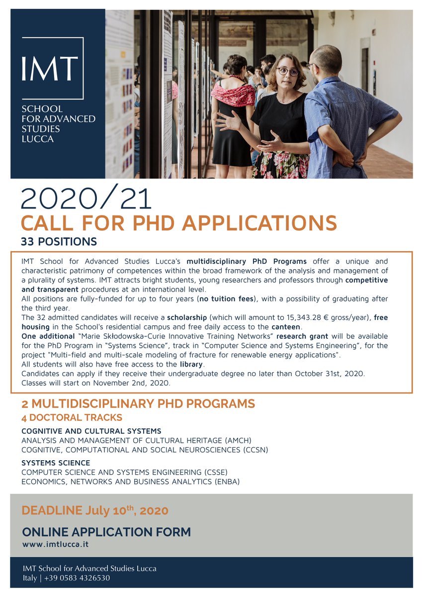 🔴 📢 #PhD Call for #applications NOW OPEN!
33 positions ～ 2 PhD Programs
Don't miss the chance to join our community!
Apply online by July 10th 2020, 12 pm CEST 👉bit.ly/353k6AL