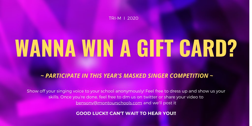 Next week, enter with your favorite song to win a gift card!! ⁦<a href="/hilltopspartan/">Montour High School</a>⁩ ⁦<a href="/vruth9/">Vicky Benson🎵❤️</a>⁩ #MusicInOurHomes2020