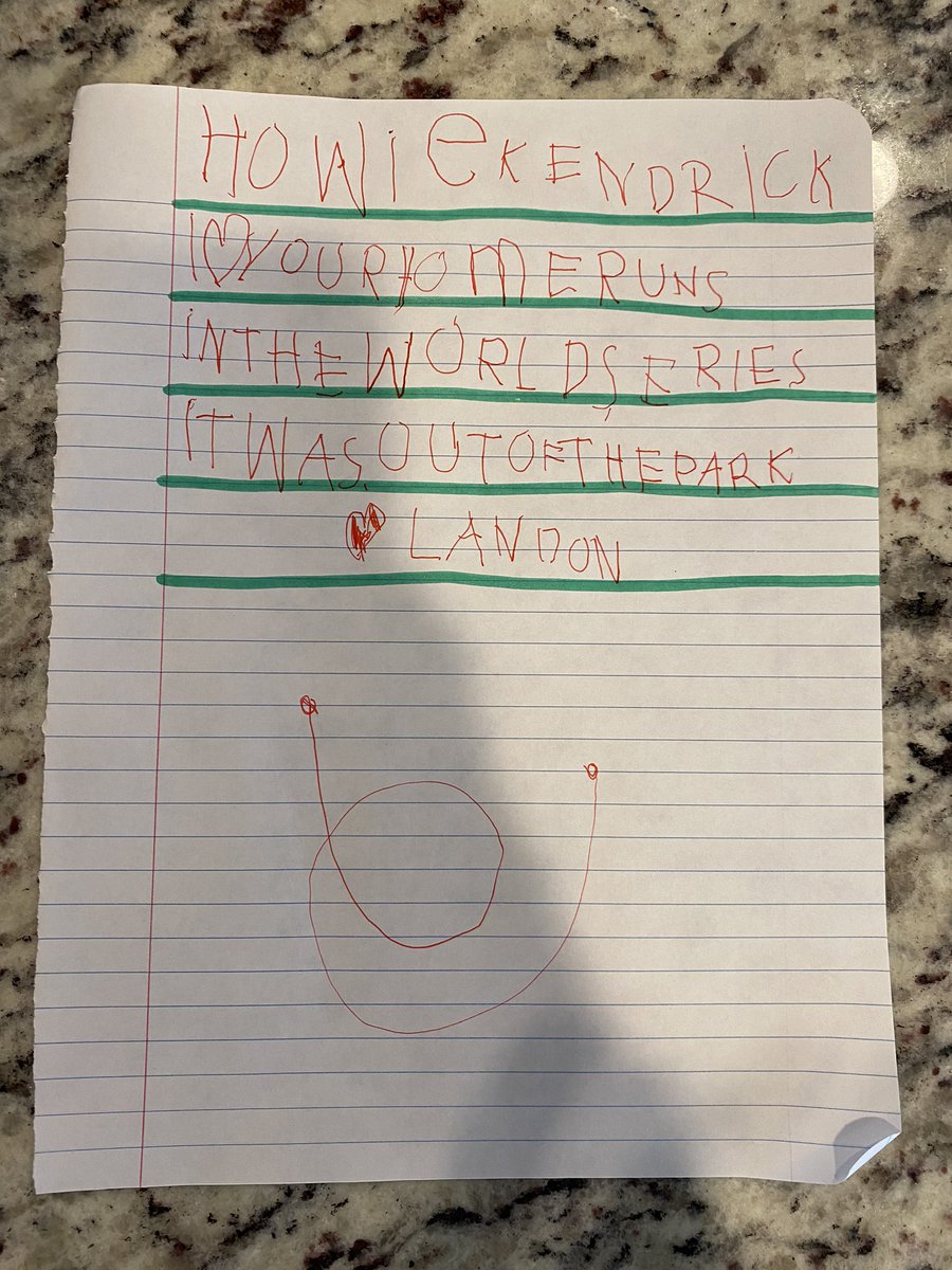 aryn313's tweet photo. Another week of handwriting practice and he chooses Howie Kendrick! Can’t argue with that! #wemissbaseball https://t.co/5myohyD5CT