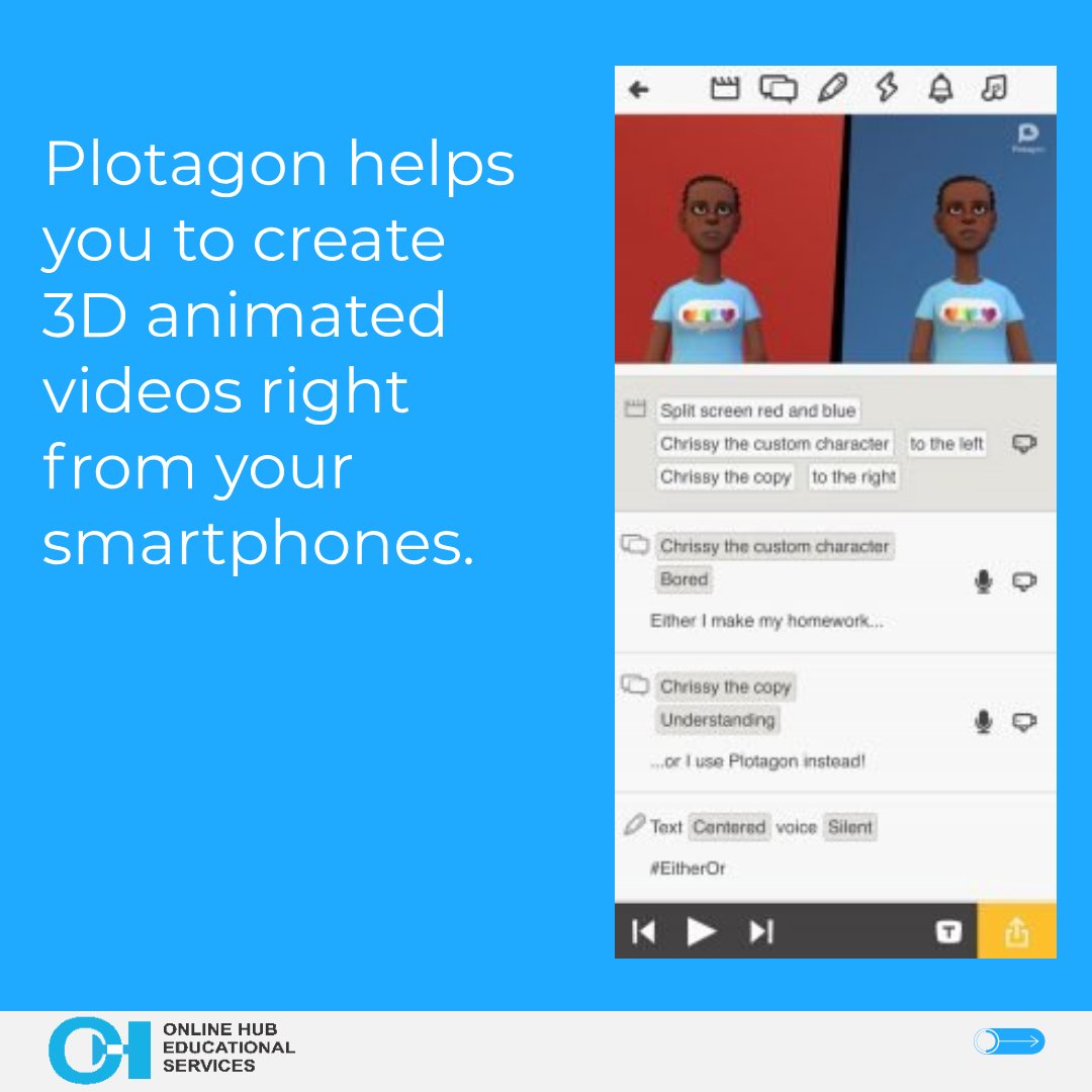 onlinehubng's tweet photo. Record your own voice, add sound effects and music.

Loads of different character traits, backgrounds, clothes and accessories to choose from.

It's available for Windows, iOS and Andriod. 
#GoogleEdu #OnlineHubNG #TeachCS4Dev #EdTech #Plotagon #Plotagonstory #AnimatedVideos https://t.co/FyUbafWPjT