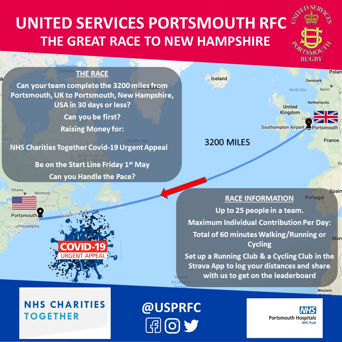 US_RFC's tweet photo. #TheGreatRace to New Hampshire, USA. Will Fast & frantic or Slow & Steady win the Race? Raising money for #NHSCharitiesTogether For more info & to register go to https://t.co/uBb7hj3bvs Be on the start line, Fri 1st May
#USPRFC #NHS #NHSThankYou https://t.co/hwjrPFlK8G