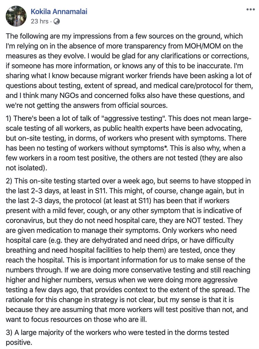 16/ The  #COVID19 policy/strategy on testing migrant workers isn't very clear. Those of us who are trying to keep track and document are having a hard time figuring it out. When we ask the workers now stuck in dorms, we find that they aren't very clear about it either.